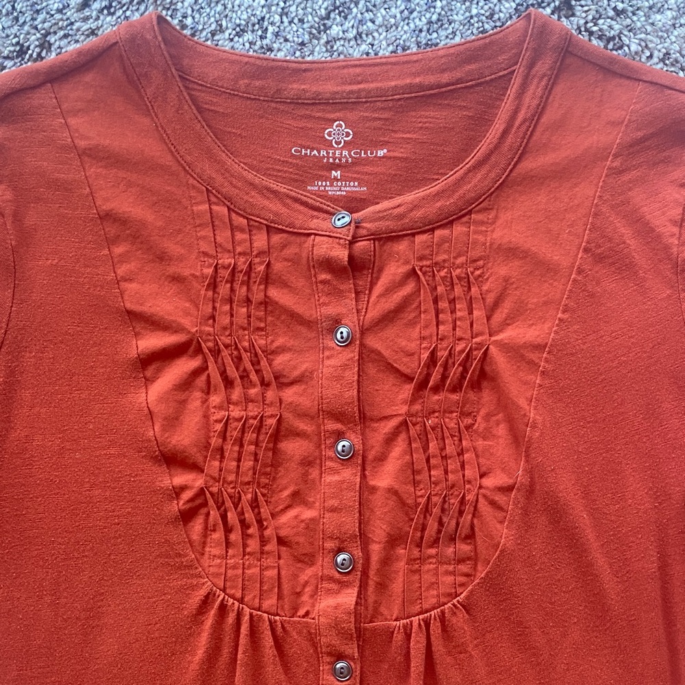 Charter Club Orange Button-Up Cotton Blouse Size M🎁 - Picture 1 of 2